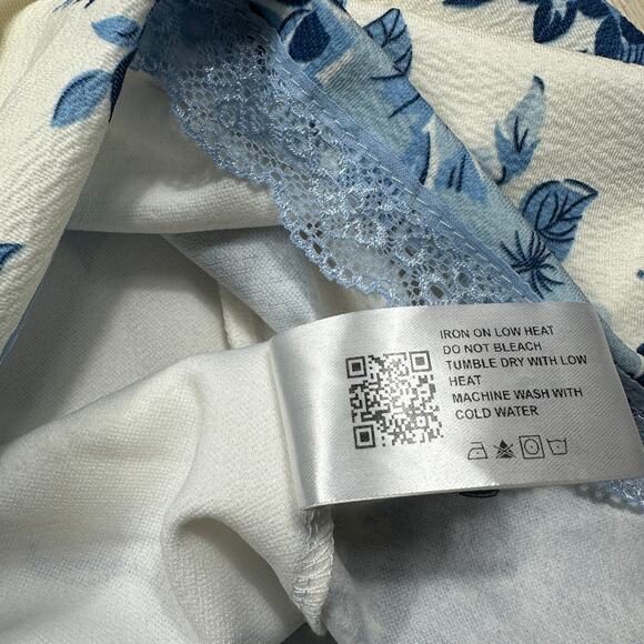 Cider Blue Floral Lace Trim Puff Sleeve Cottagecore Romantic Midi Dress Large - Picture 8 of 14